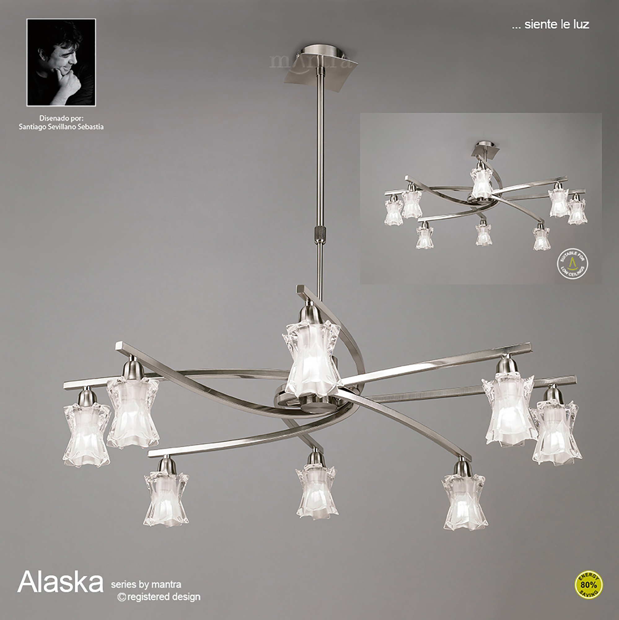 Alaska GU10 Satin Nickel Ceiling Lights Mantra Multi Arm Fittings